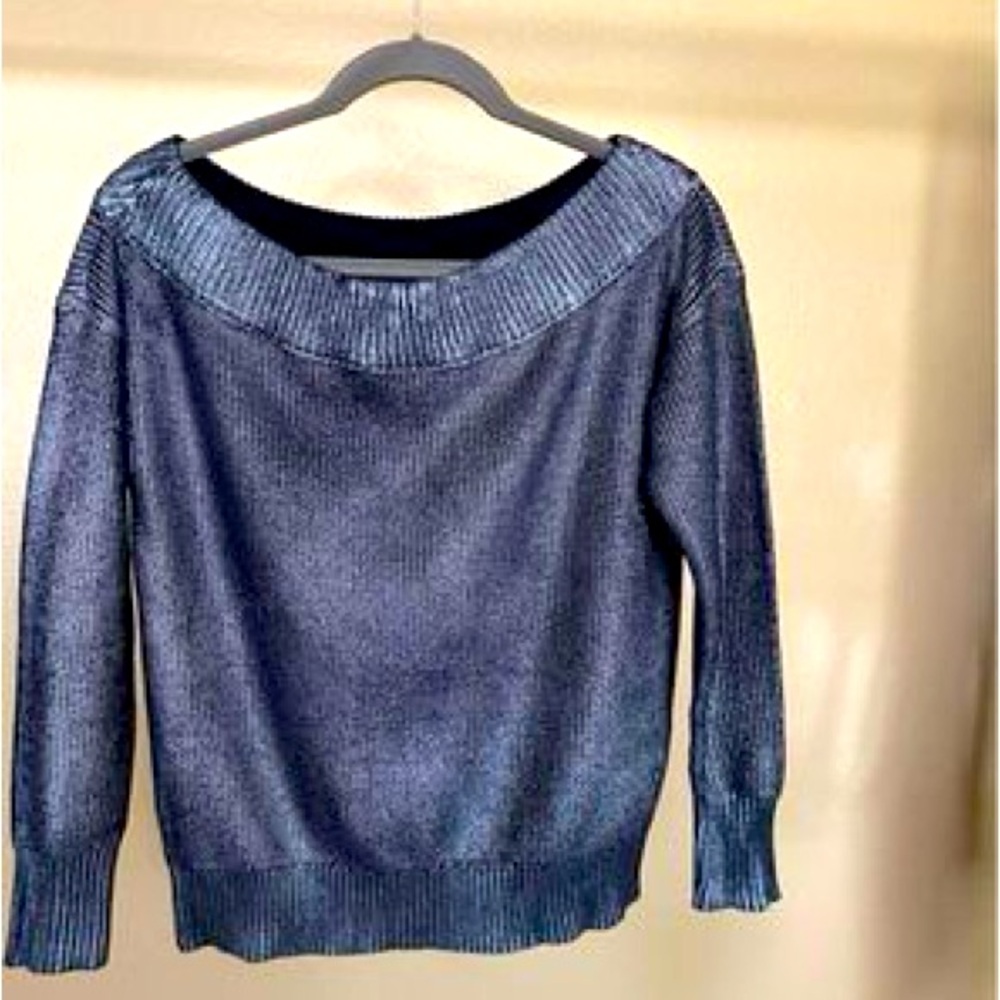 Bar III Womens Pullover Knit Black Silver Long Sleeve Sweater
